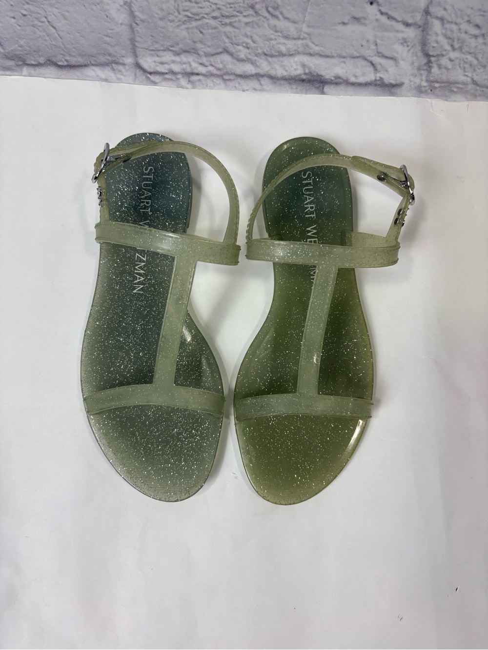 Stuart Weitzman Clear Glitter Jelly Sandals | Wome